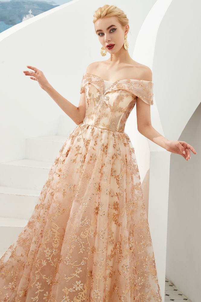 Incantevole abito principessa a linea A con spalle scoperte, gonna a ruota in tulle, abito da sera per festa, abito per quindicenne