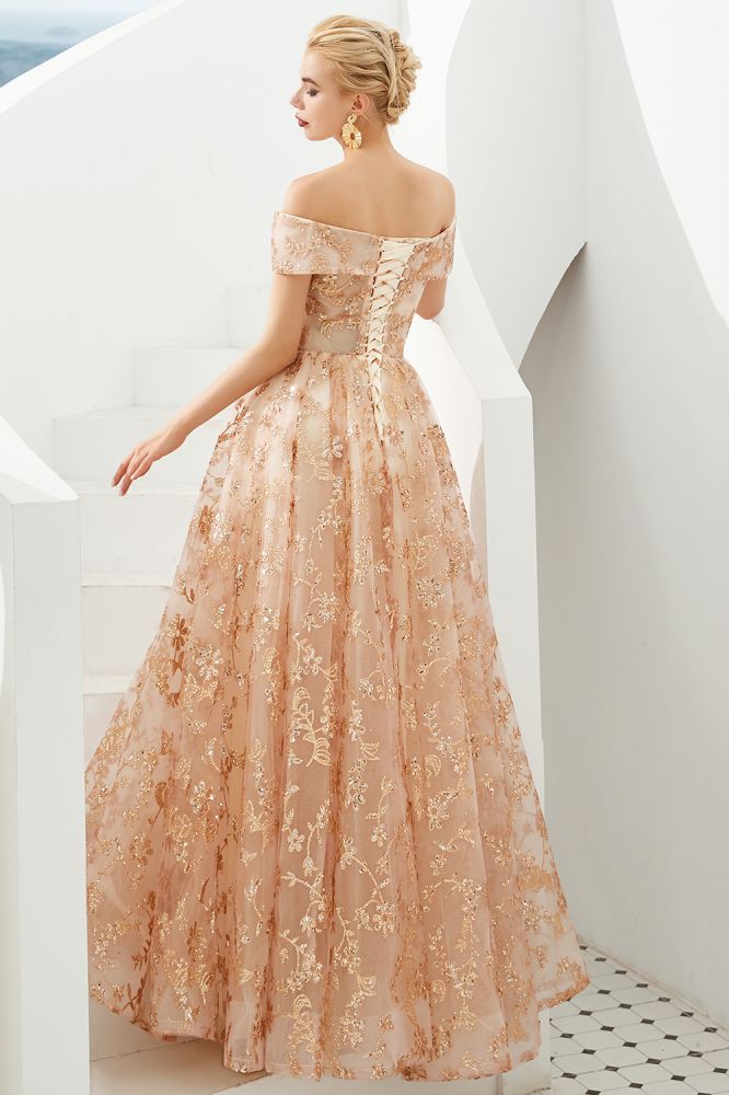 Incantevole abito principessa a linea A con spalle scoperte, gonna a ruota in tulle, abito da sera per festa, abito per quindicenne