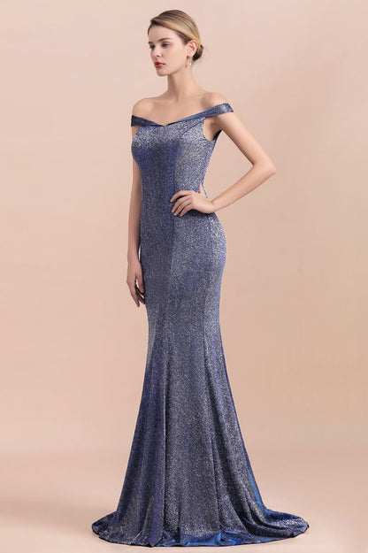 Charmantes schulterfreies, helles Meerjungfrauen-Abend-Maxikleid aus Seide, bodenlanges, schmales Ball- und Partykleid