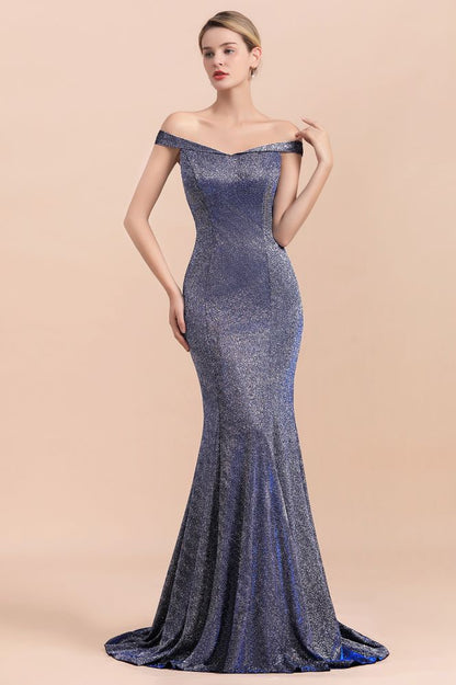 Charmantes schulterfreies, helles Meerjungfrauen-Abend-Maxikleid aus Seide, bodenlanges, schmales Ball- und Partykleid