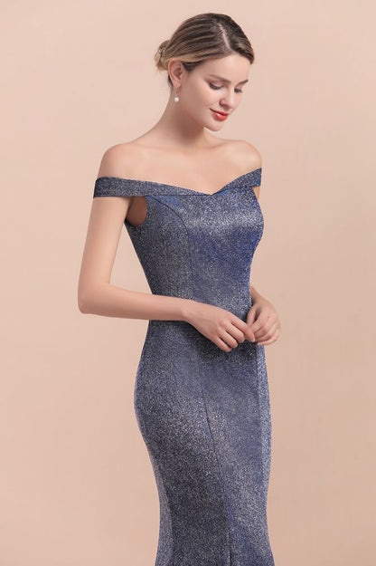 Charmantes schulterfreies, helles Meerjungfrauen-Abend-Maxikleid aus Seide, bodenlanges, schmales Ball- und Partykleid