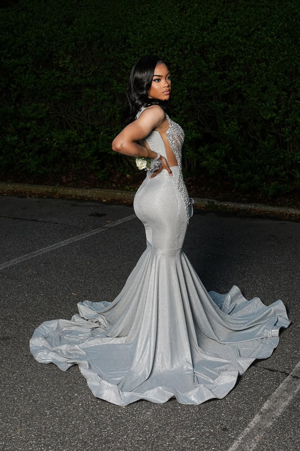 Silver Sweetheart Straps Sleeveless Column Mermaid Prom Dress With Gem Detailing