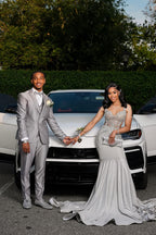 Silver Sweetheart Straps Sleeveless Column Mermaid Prom Dress With Gem Detailing