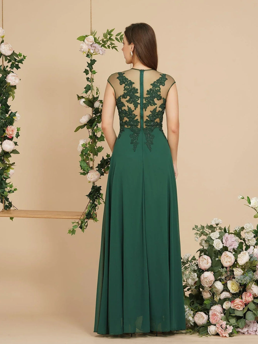 Incantevole abito lungo da sera aline senza maniche con perline, maniche a cappuccio, abito da damigella d'onore