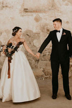 Abito da sposa avorio senza maniche, lunghezza fino al pavimento, con spalline a linea ad A