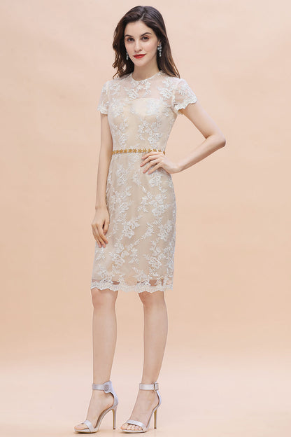 Schickes Juwelen-Tüll-Spitzen-Perlenbesatz-Kleid für die Brautmutter mit kurzen Ärmeln online