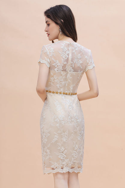 Schickes Juwelen-Tüll-Spitzen-Perlenbesatz-Kleid für die Brautmutter mit kurzen Ärmeln online