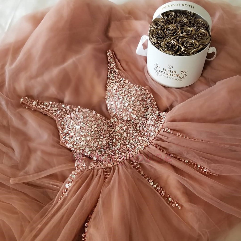 Robe de bal chic longue en tulle à paillettes, dos nu, coupe évasée