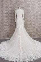 Vestidos de novia elegantes de sirena con apliques de manga larga 