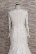 Vestidos de novia elegantes de sirena con apliques de manga larga 
