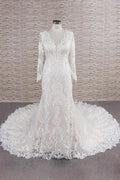 Vestidos de novia elegantes de sirena con apliques de manga larga 
