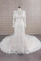 Vestidos de novia elegantes de sirena con apliques de manga larga 