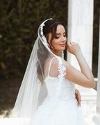 Chic Long White A Line Lace Wedding Dress With Spaghetti Straps