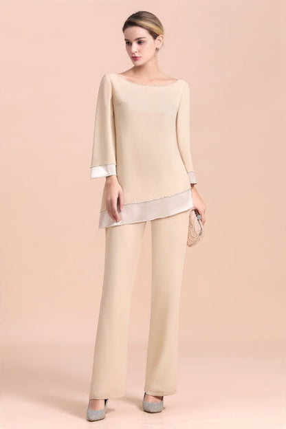 Schicker Rundhals-Jumpsuit aus Champagner-Chiffon für die Brautmutter online