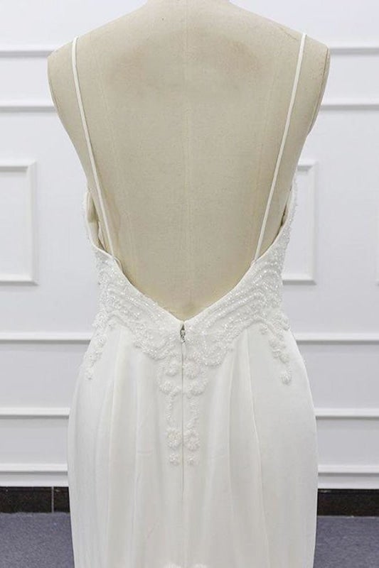Robes de mariée élégantes sirène à fines bretelles ornées de perles chic