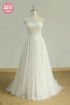 Chic Sweetheart Lace Wedding Dress White Tulle Ruffles Bridal Gown On Sale