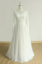 Chic Sweetheart Lace Wedding Dress White Tulle Ruffles Bridal Gown On Sale