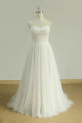 Chic Sweetheart Lace Wedding Dress White Tulle Ruffles Bridal Gown On Sale