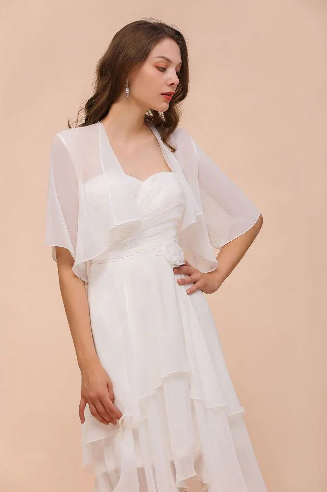 Chiffon Bridesmaid Dress 3/4 Sleeves Mini Knee Length Layers Special Occasion Dress with Wraps