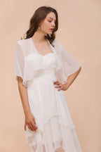 Chiffon Bridesmaid Dress 3/4 Sleeves Mini Knee Length Layers Special Occasion Dress with Wraps