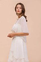 Chiffon Bridesmaid Dress 3/4 Sleeves Mini Knee Length Layers Special Occasion Dress with Wraps