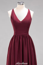 Robes de demoiselle d'honneur en dentelle chiffonnée, coupe évasée | Robes longues sans manches à col en V pour demoiselle d'honneur