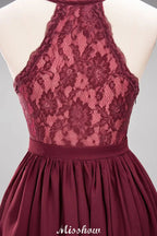 Robes de demoiselle d'honneur en dentelle chiffonnée, coupe évasée | Robes longues sans manches à col en V pour demoiselle d'honneur