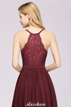 Robes de demoiselle d'honneur en dentelle chiffonnée, coupe évasée | Robes longues sans manches à col en V pour demoiselle d'honneur