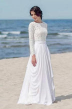 Robe de plage/nuptiale blanche en dentelle à manches longues avec fermeture éclair