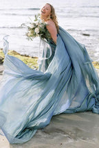 Chiffon Rustic Wedding Dresses Beach Wedding Gown With Court Train