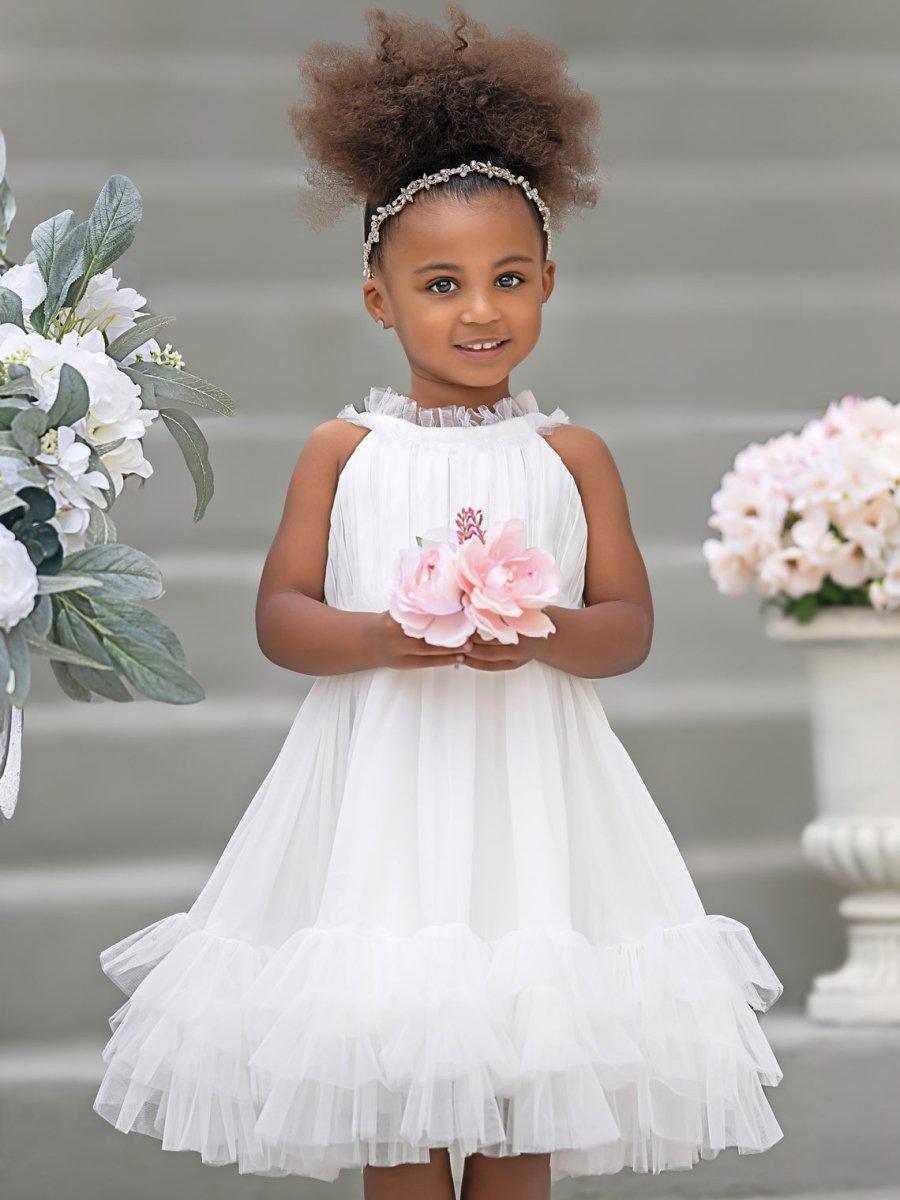 NumberSea - Chiffon Tulle Knee - length Ivory Flower Girl Dress