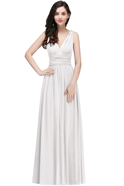 Chiffon V-Ausschnitt Bodenlange A-Linie Abendkleider