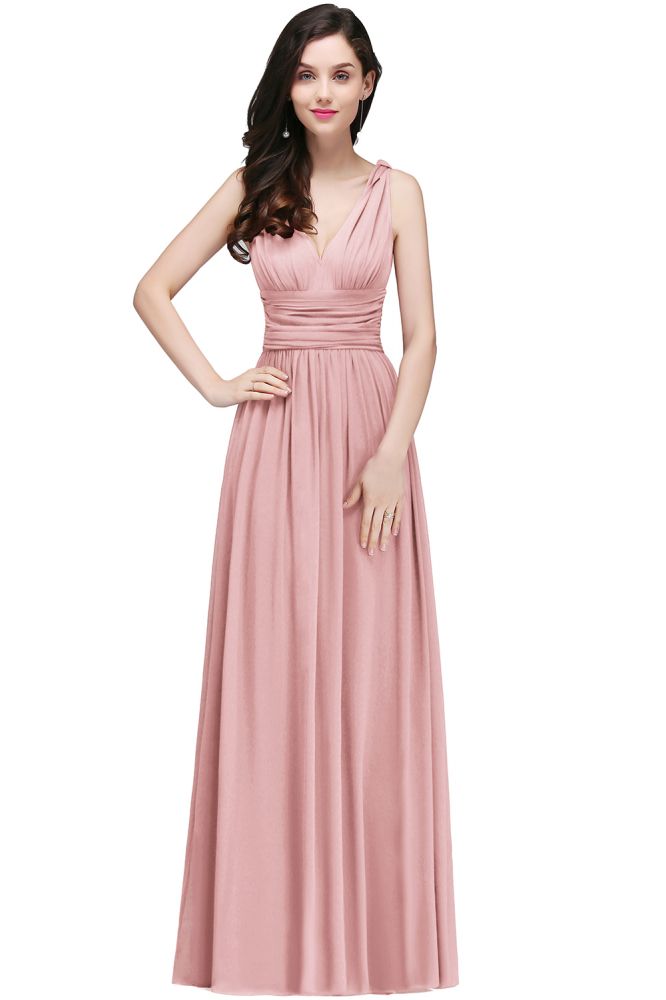 Chiffon V-Ausschnitt Bodenlange A-Linie Abendkleider