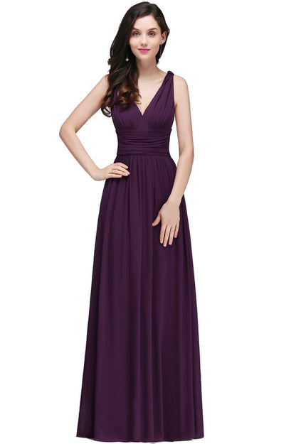 Chiffon V-Ausschnitt Bodenlange A-Linie Abendkleider