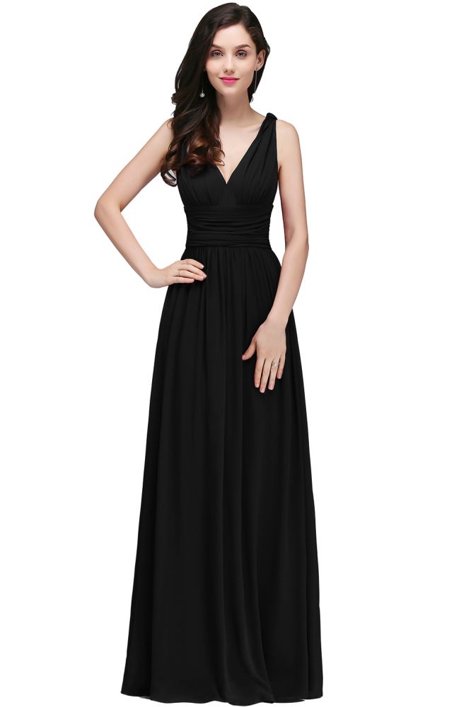 Chiffon V-Ausschnitt Bodenlange A-Linie Abendkleider