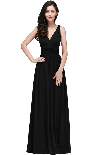 Chiffon V-Ausschnitt Bodenlange A-Linie Abendkleider