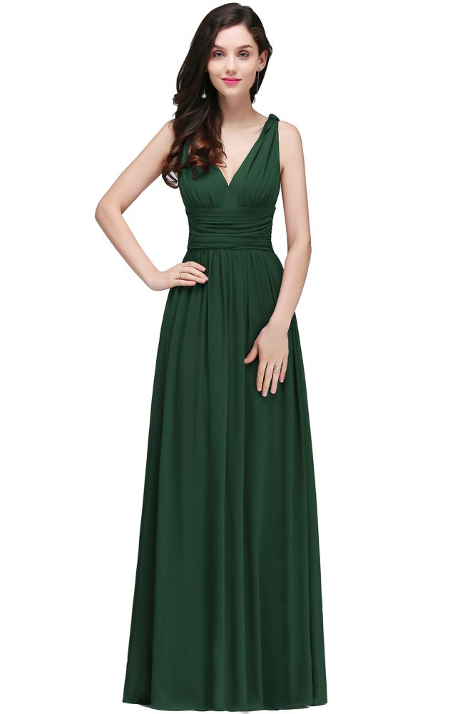 Chiffon V-Ausschnitt Bodenlange A-Linie Abendkleider