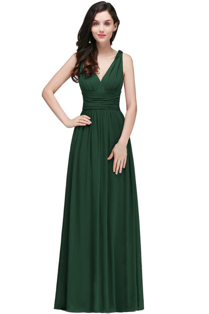 Chiffon V-Ausschnitt Bodenlange A-Linie Abendkleider