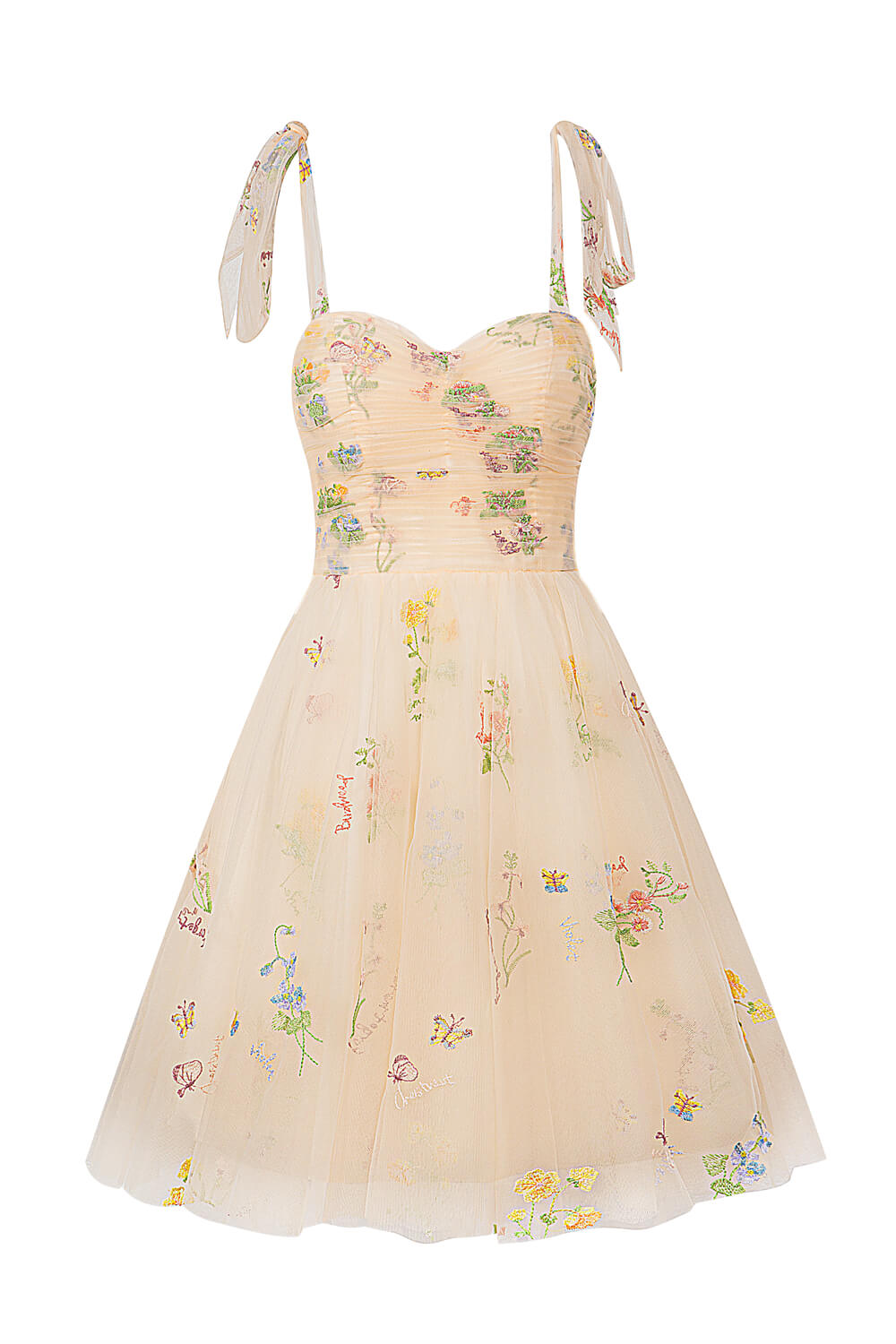 Kurzes Aline-Heimkehrkleid aus Tüll mit Herzausschnitt und Blumenmuster