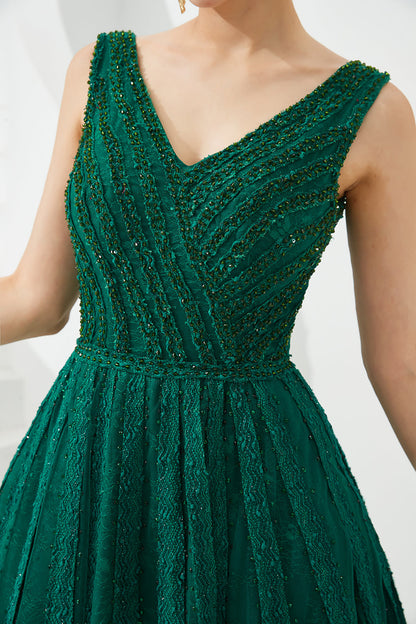 Klassisches langes A-Linien-Ballkleid aus Tüll mit V-Ausschnitt