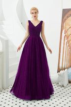 Robe de bal classique longue en tulle, ligne A, col en V