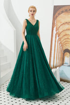 Robe de bal classique longue en tulle, ligne A, col en V