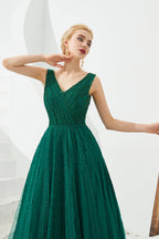 Robe de bal classique longue en tulle, ligne A, col en V