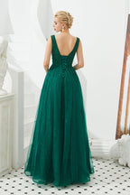 Robe de bal classique longue en tulle, ligne A, col en V