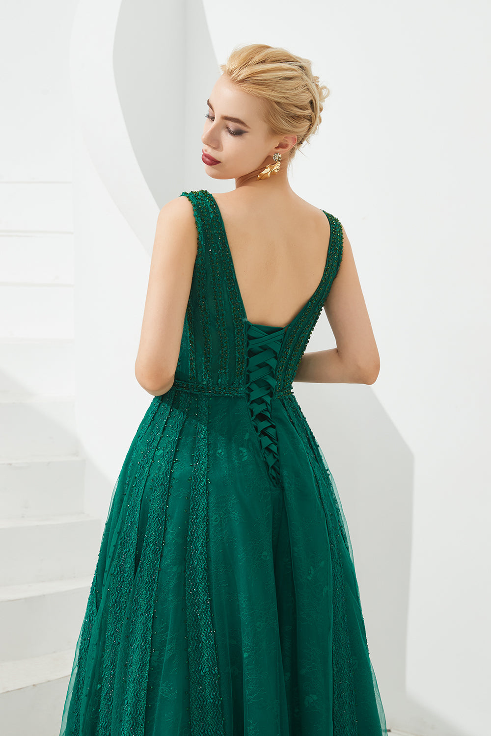 Robe de bal classique longue en tulle, ligne A, col en V