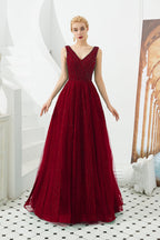 Robe de bal classique longue en tulle, ligne A, col en V
