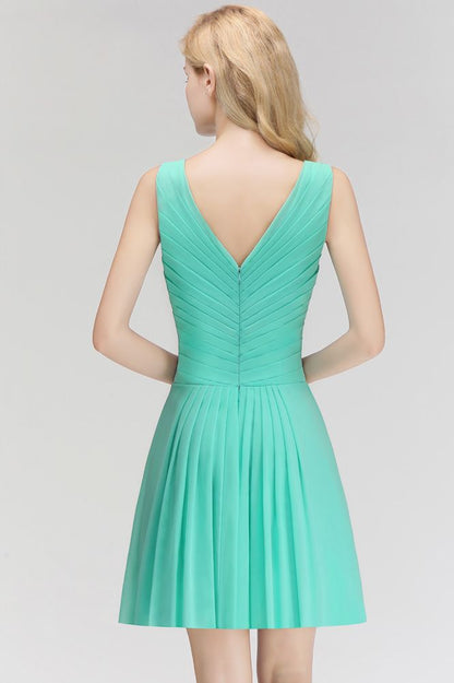 Klassisches Mini-Cocktailkleid mit V-Ausschnitt und Blumenmuster, ärmellos, knielang, Chiffon