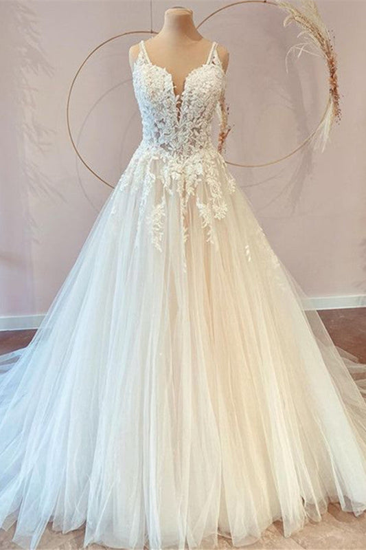 Elegante longo princesa querida tule apliques renda vestidos de noiva