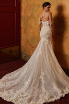 Classy Off-the-shoulder Sleeveless Mermaid Lace Wedding Dresses with Applique