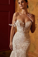 Classy Off-the-shoulder Sleeveless Mermaid Lace Wedding Dresses with Applique